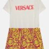 Versace Dress Barocco Silhouette Kids Logo - Jersey Dress - Bianco/Fuxia Giallo
