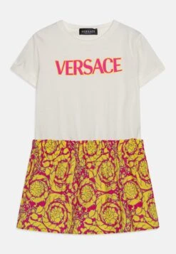 Versace Dress Barocco Silhouette Kids Logo - Jersey Dress - Bianco/Fuxia Giallo