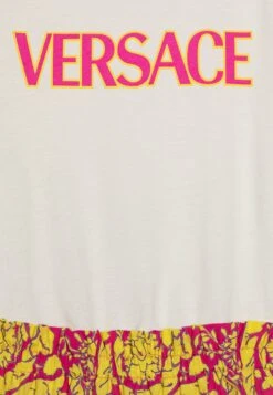 Versace Dress Barocco Silhouette Kids Logo - Jersey Dress - Bianco/Fuxia Giallo -Kids Clothing Shop 76f41e16b4eb46568ea18afc47986a18