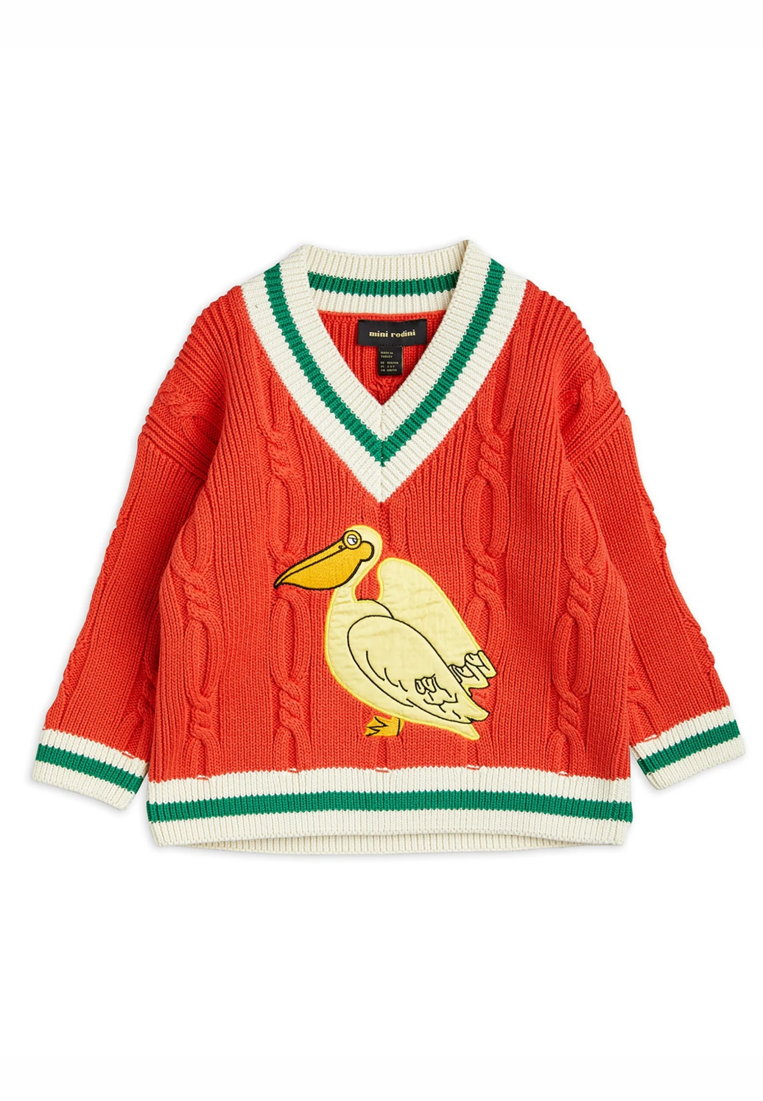 Mini Rodini Pelican V-Neck Unisex - Jumper - Red 3 Mini Rodini Pelican V-Neck Unisex - Jumper - Red